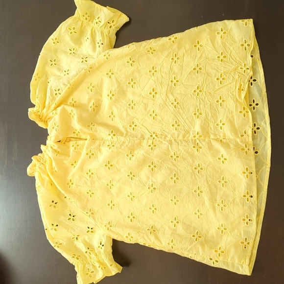 Petite Croft & Barrow Eyelet Short Sleeve Cotton Top with Ruffled Collar SP - Picture 8 of 9